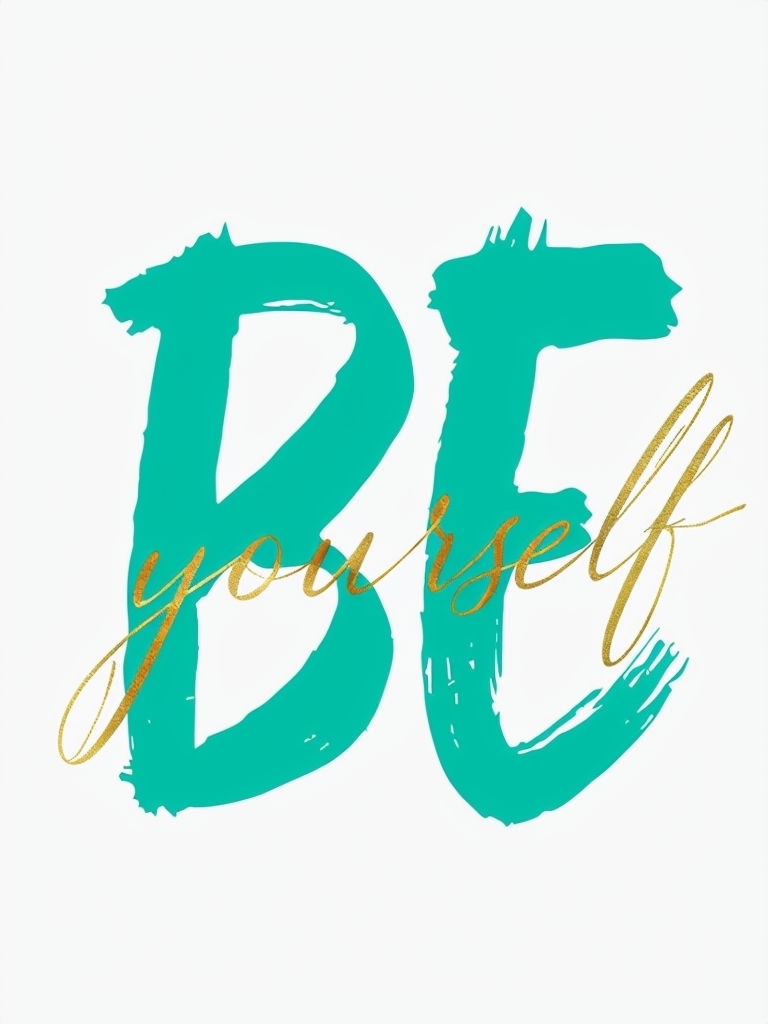 Vibrant Teal "BE Yourself" Brushstroke Art Poster