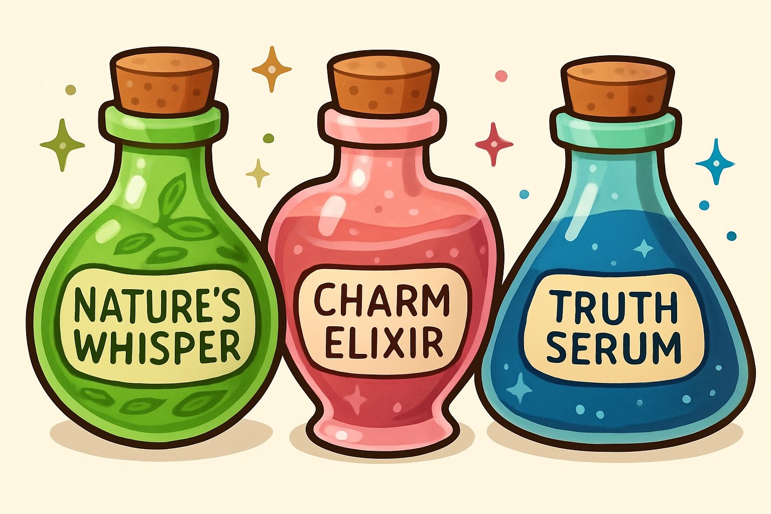 Whimsical Magical Potion Bottles Cartoon T-Shirt