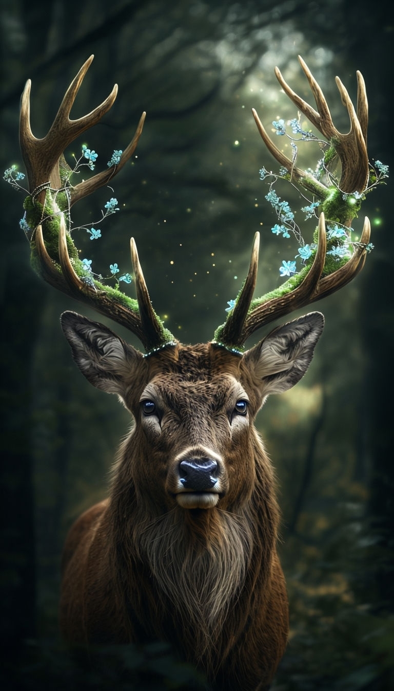Majestic Forest Guardian Stag with Luminous Antlers Wallpaper