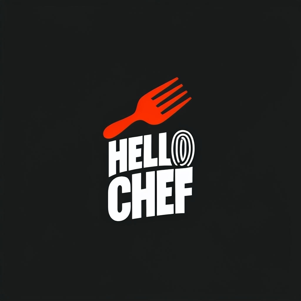 Modern Minimalist Hello Chef Logo with Red Fork Design