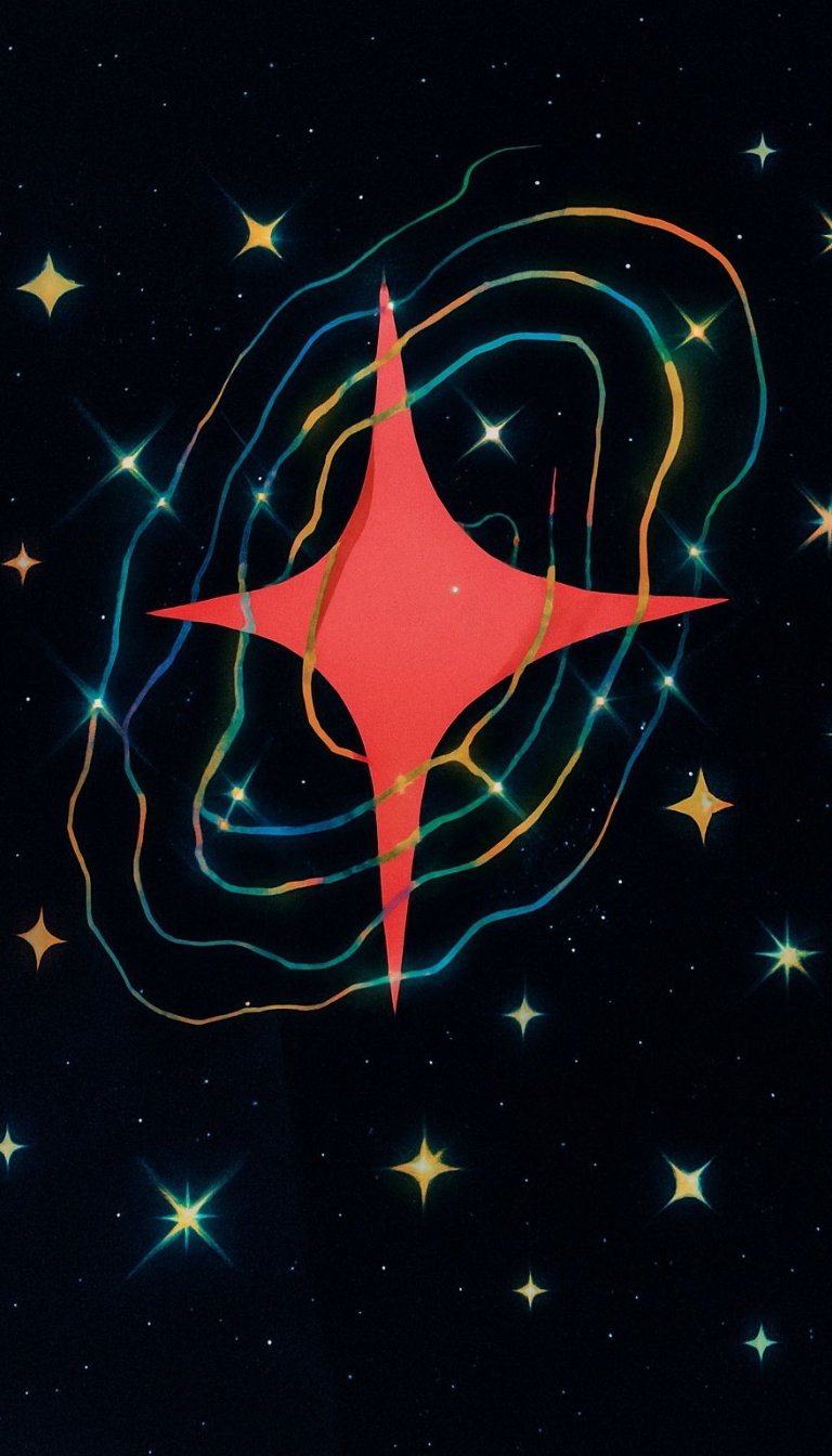 Abstract Cosmic Scene with Red Star and Colorful Energy Lines Mobile Wallpaper