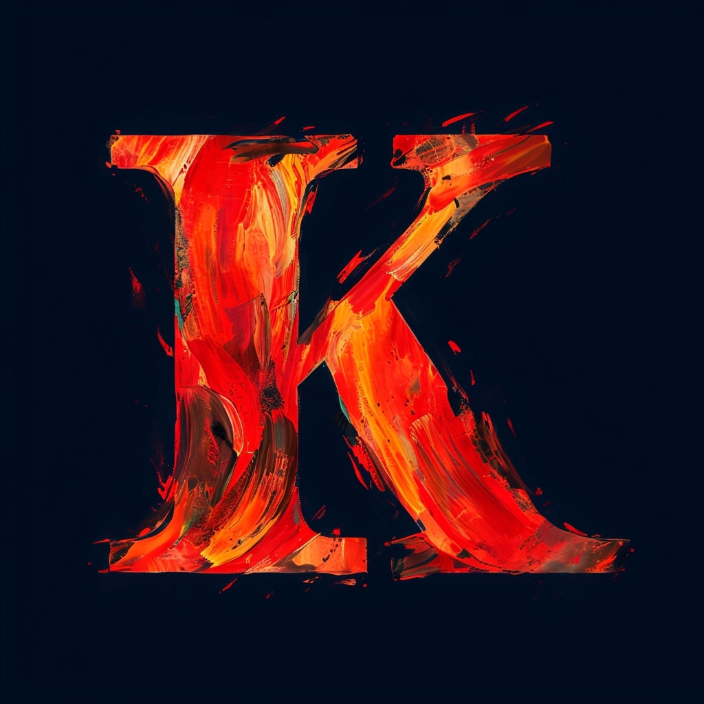 Vibrant Brushstroke K Monogram Art on Dark Navy Background Monogram