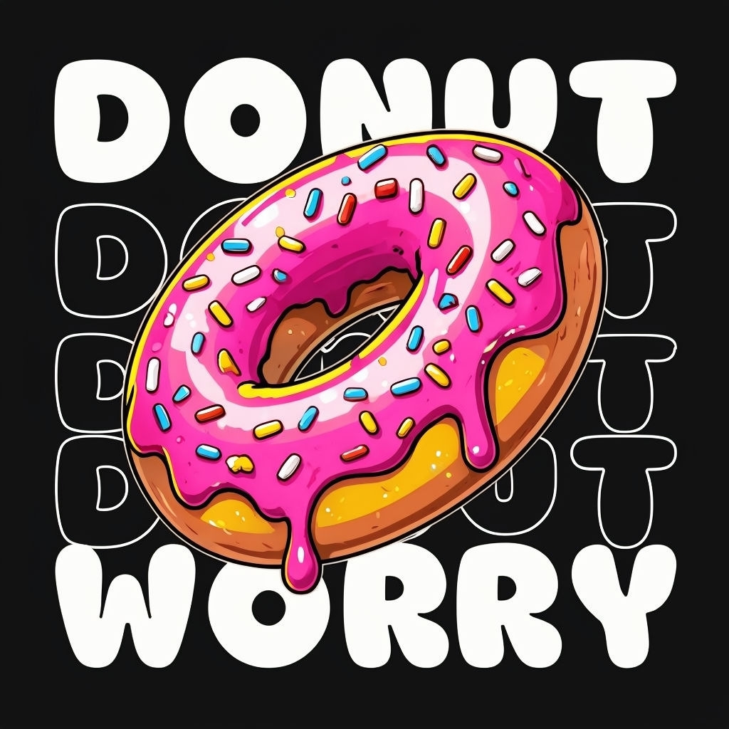 Playful Pink Donut with Sprinkles and Donut Worry Text T-Shirt