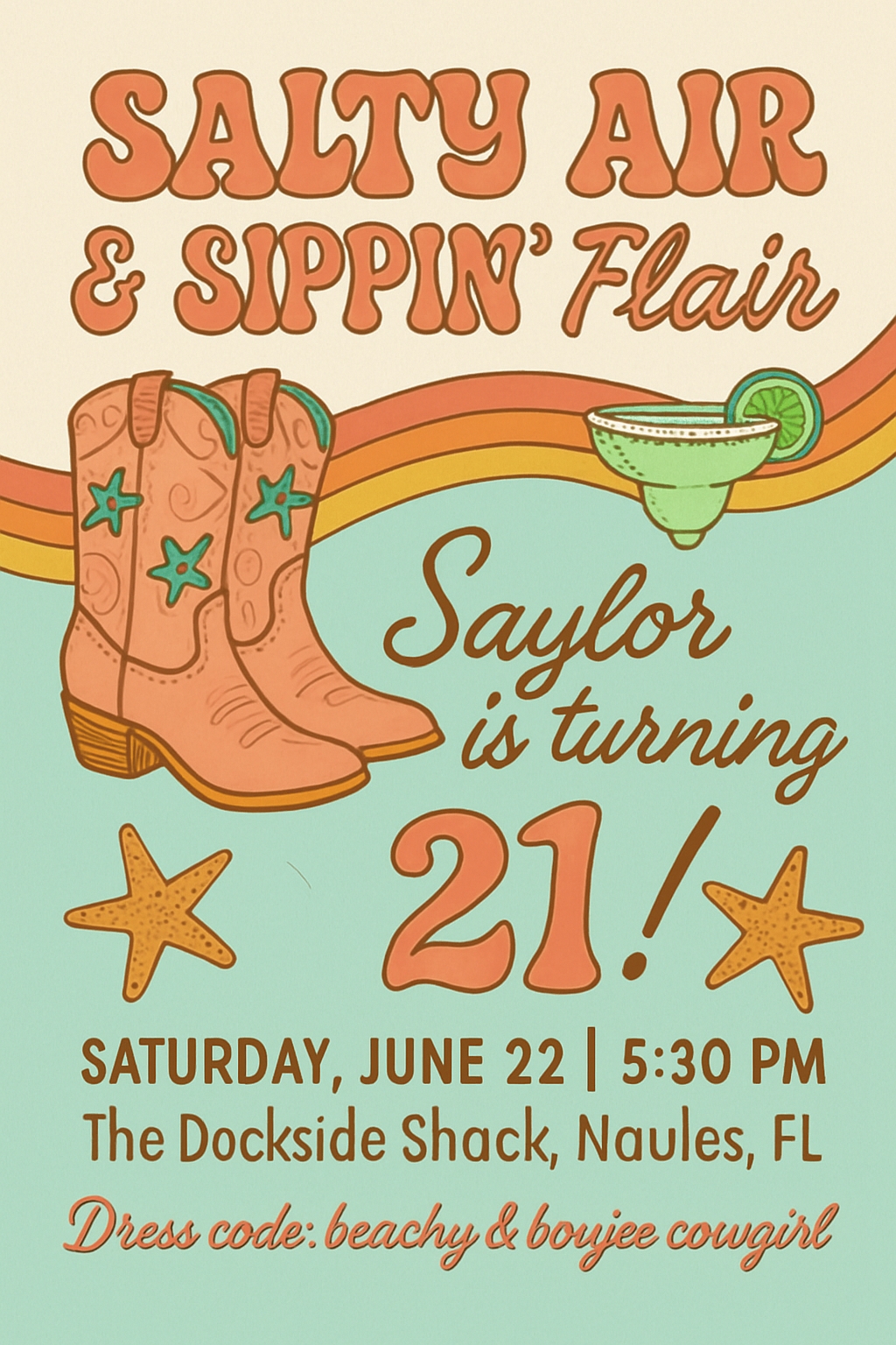 Vibrant Retro Birthday Invitation for Saylor's 21st Celebration Cards & Invites