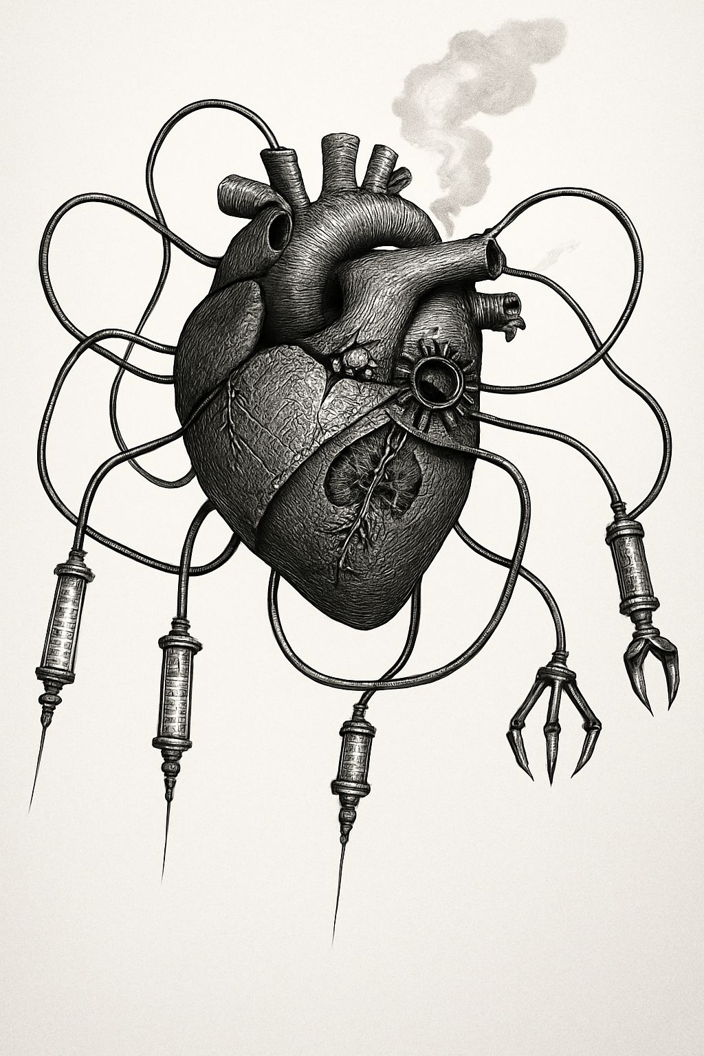 Intricate Monochrome Anatomical Heart with Mechanical Elements T-shirt