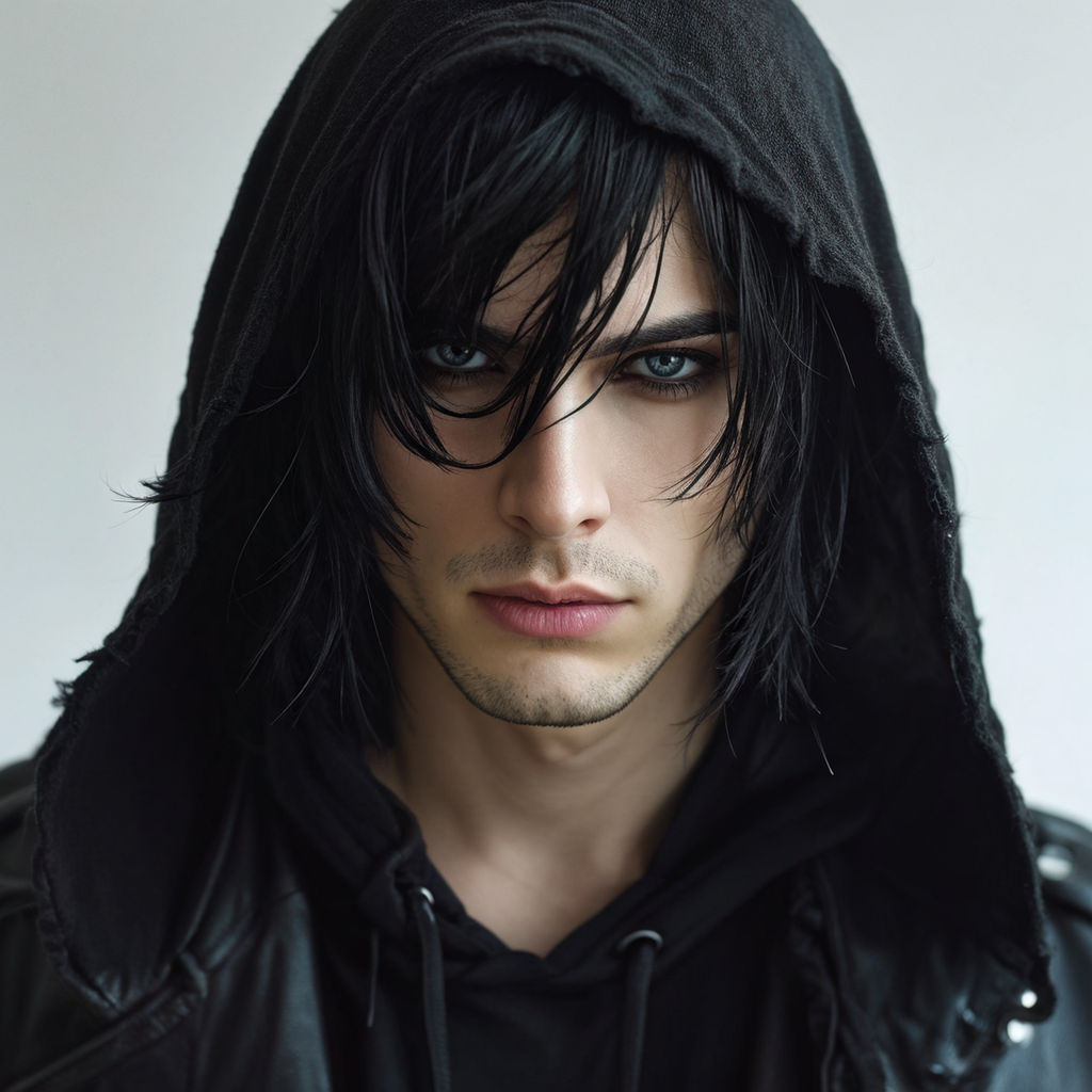 Goth man beautiful face wearing black