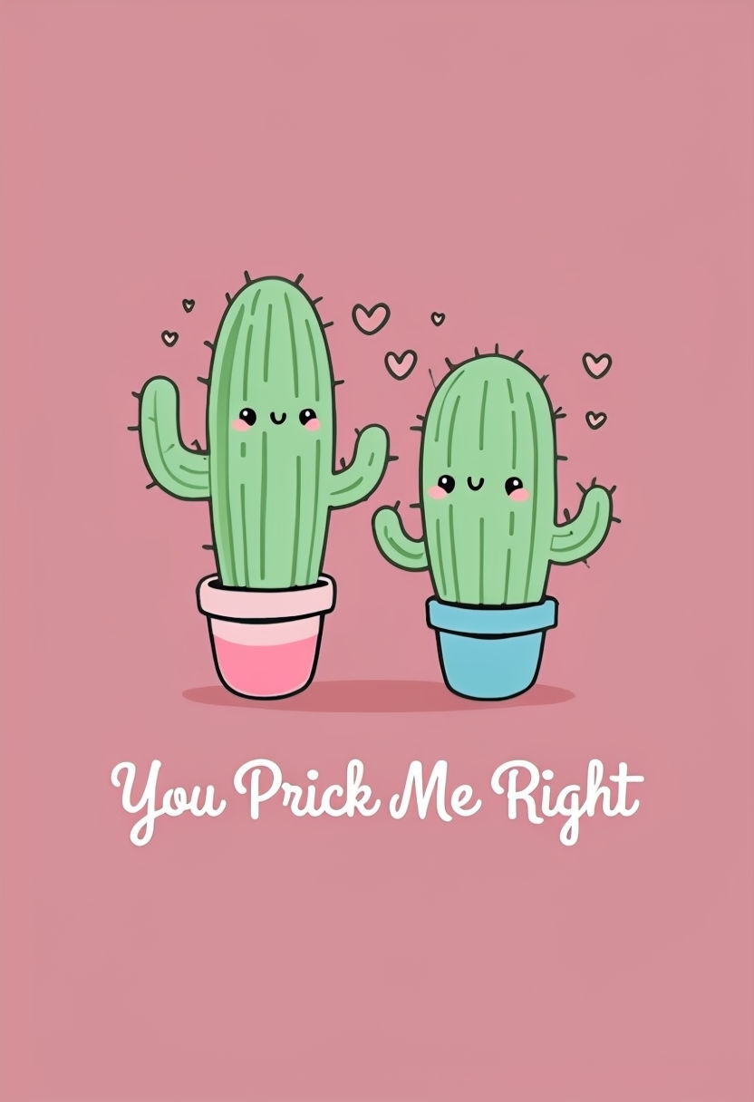 Adorable Cacti You Prick Me Right Playful T-Shirt