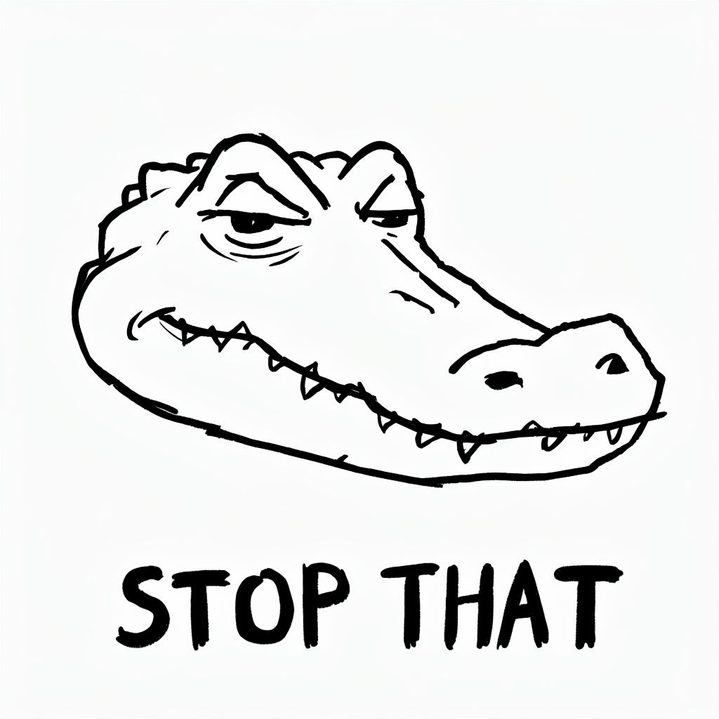 Minimalist Black-and-White Alligator Head with Stop That Text Mug
