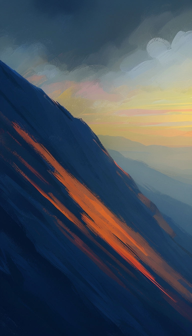 Serene Sunset Mountain Landscape Digital Painting Mobile Wallpaper