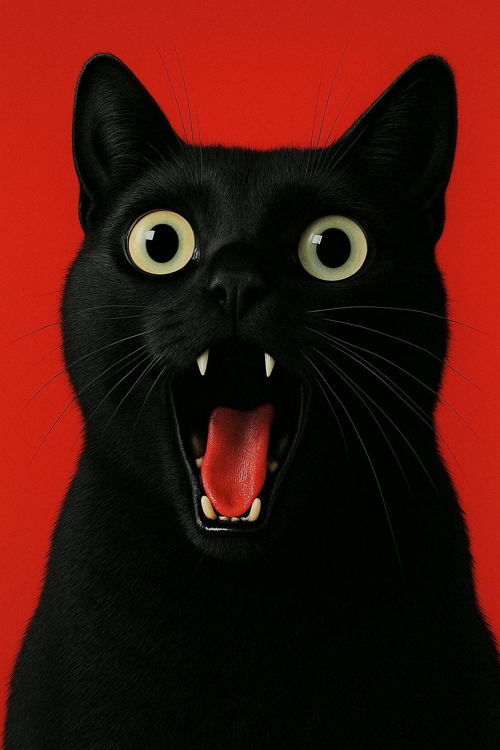 Striking Black Cat Portrait Against Vibrant Red Background T-Shirt