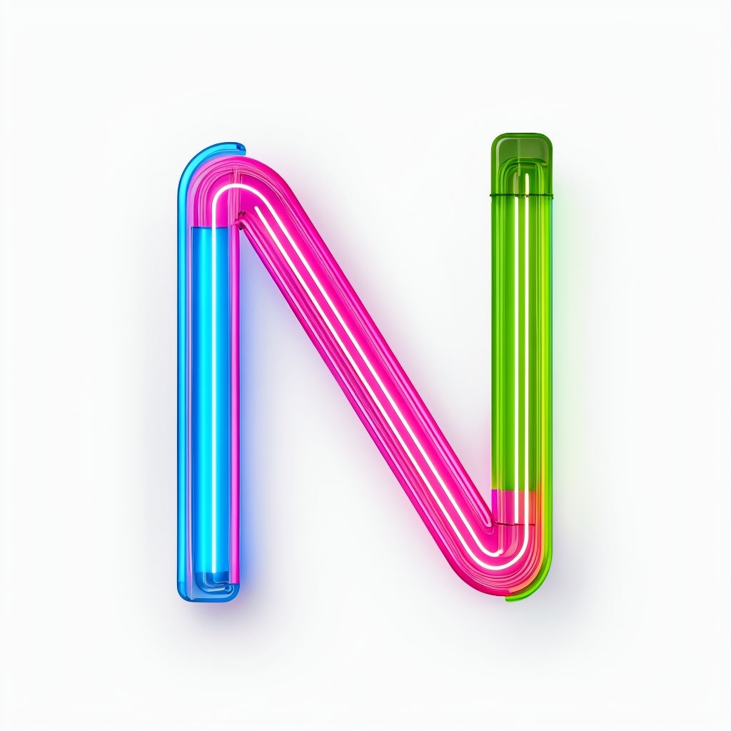 Vibrant Neon Letter N Monogram Design on White Background Monogram