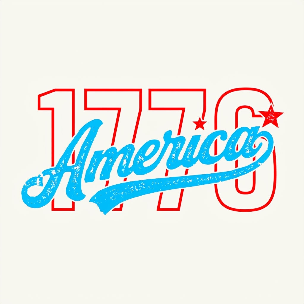 Vintage 1776 America Cursive Design with Patriotic Stars T-Shirt