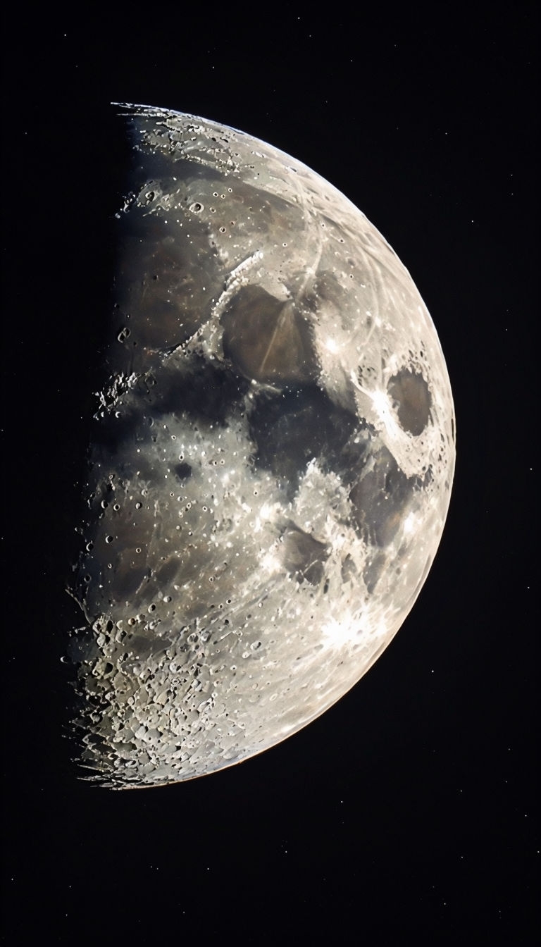Detailed Waxing Crescent Moon in Deep Space Mobile Wallpaper