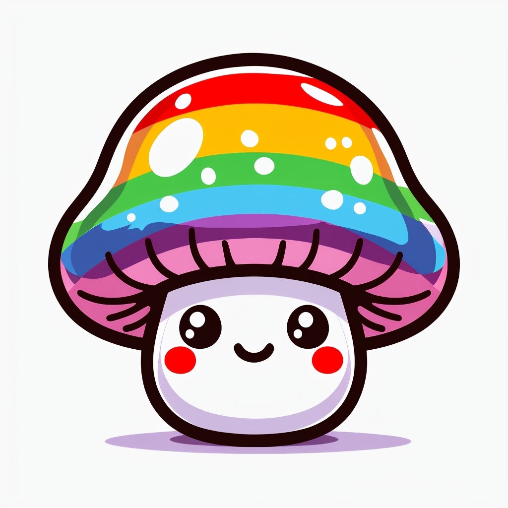 Kawaii Rainbow Mushroom Character Illustration Sticker