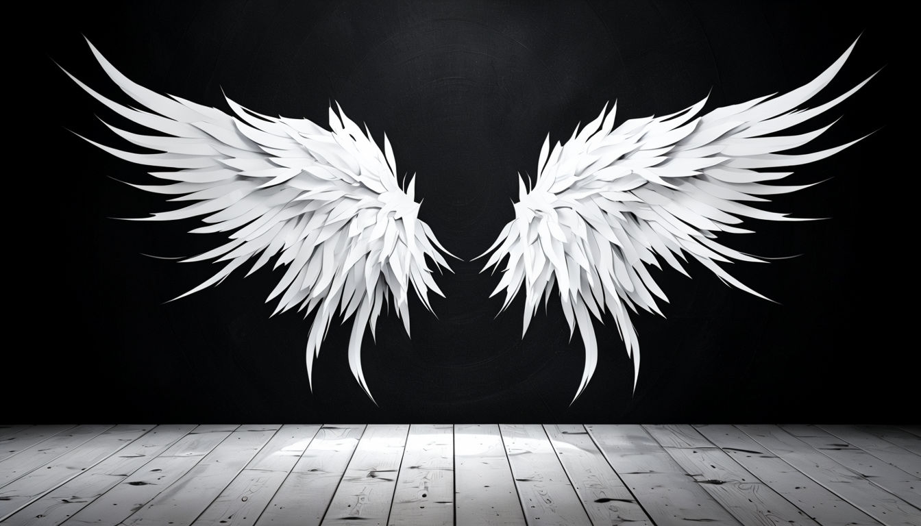 Elegant Monochromatic White Wings on Black Background Design Virtual Backgrounds