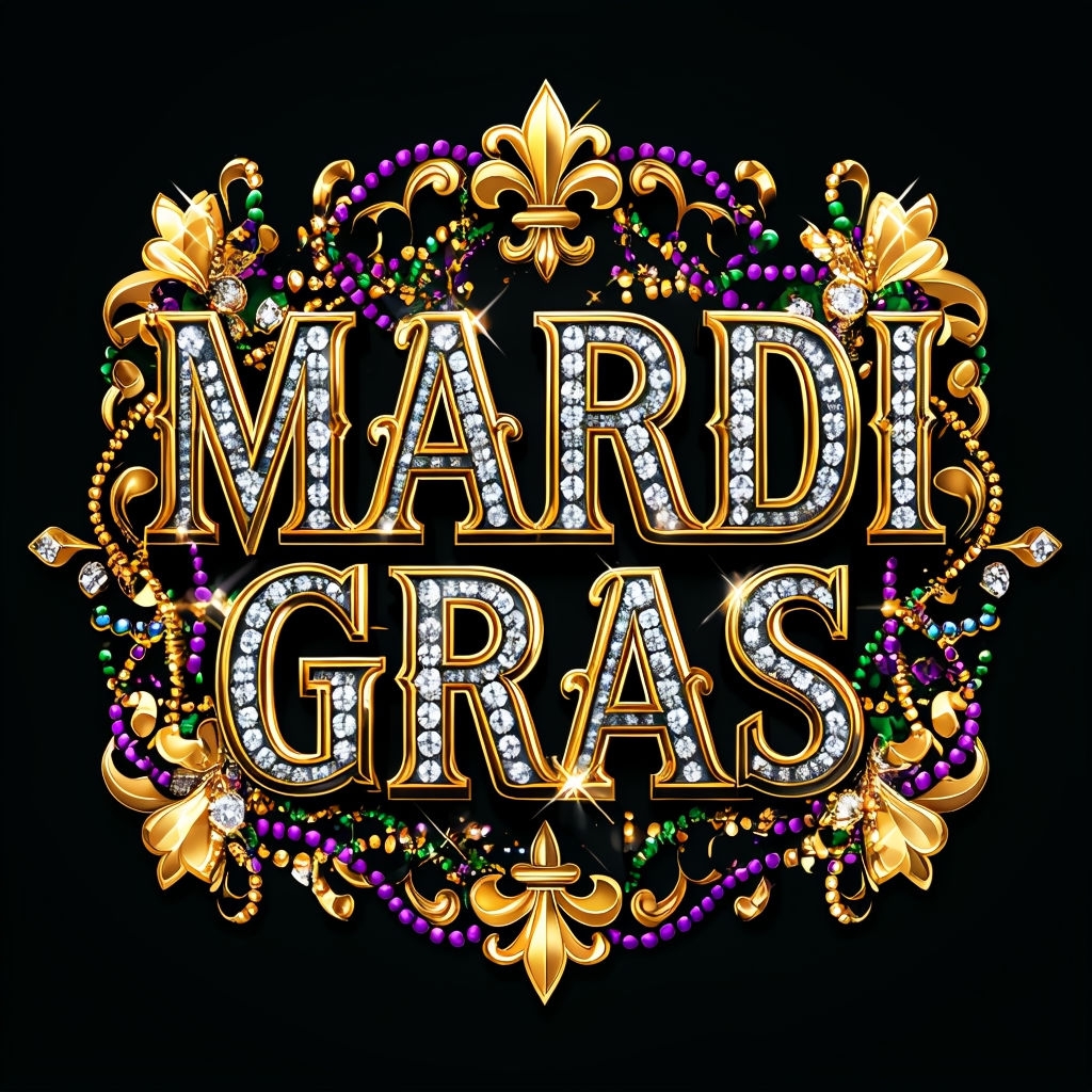 Luxurious Mardi Gras Text with Diamond Details T-Shirt