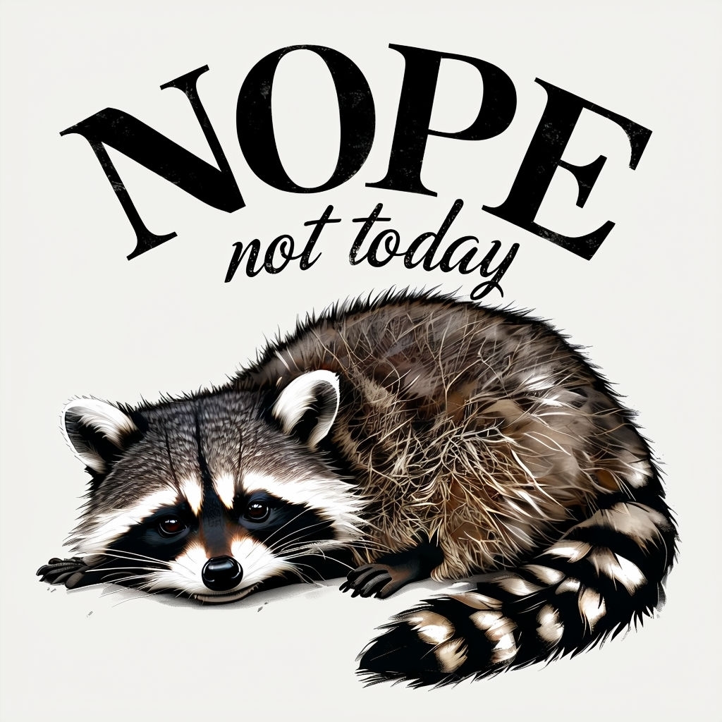 Playful Raccoon Illustration with 'NOPE Not Today' Text T-Shirt