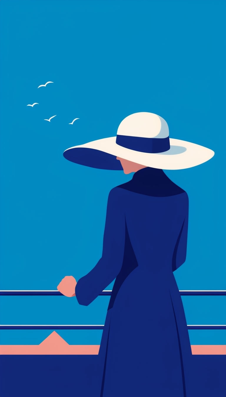 Elegant Minimalist Figure with Wide-Brim Hat and Birds Mobile Wallpaper
