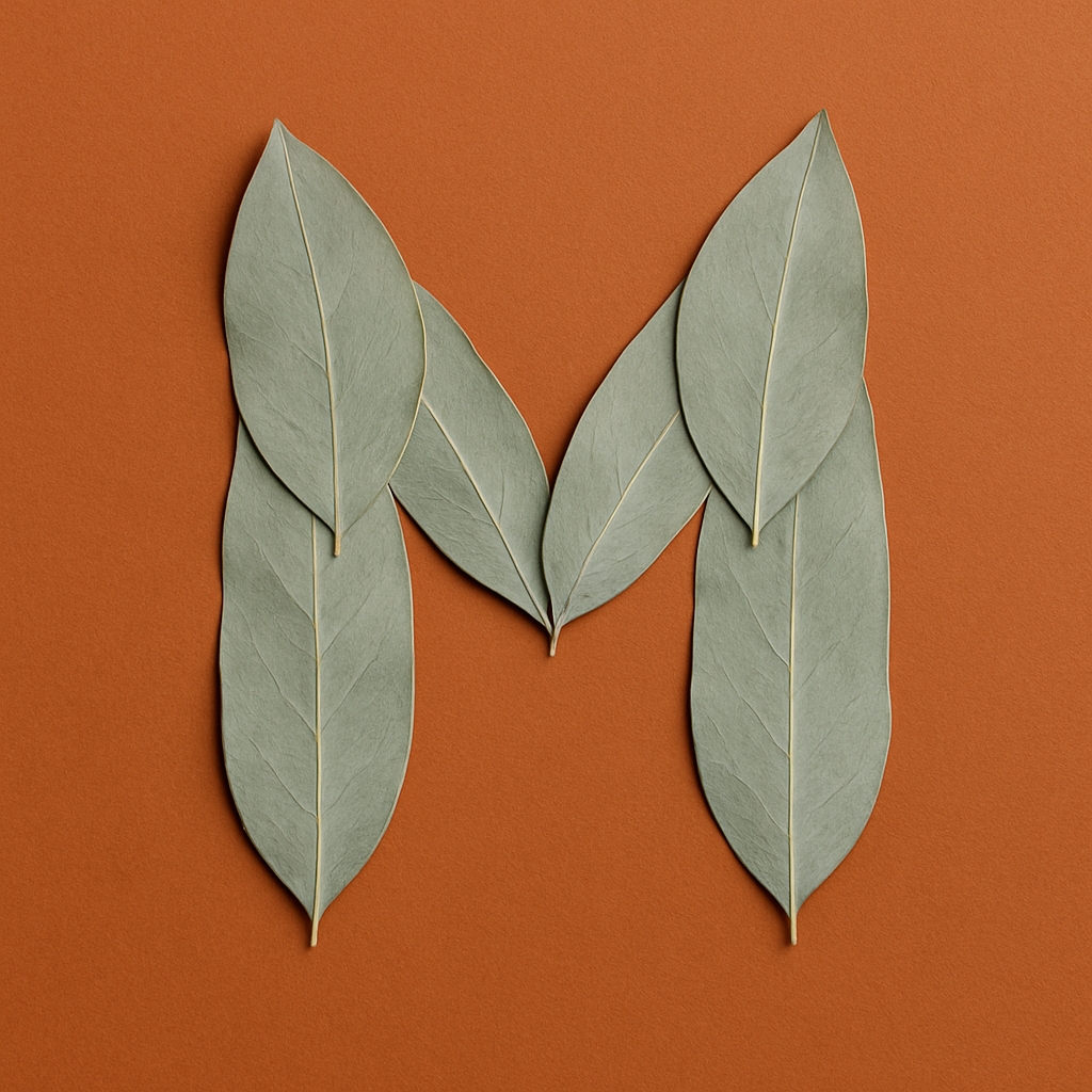 Minimalist Light Green Leaves Forming 'M' on Burnt Orange Background Monogram
