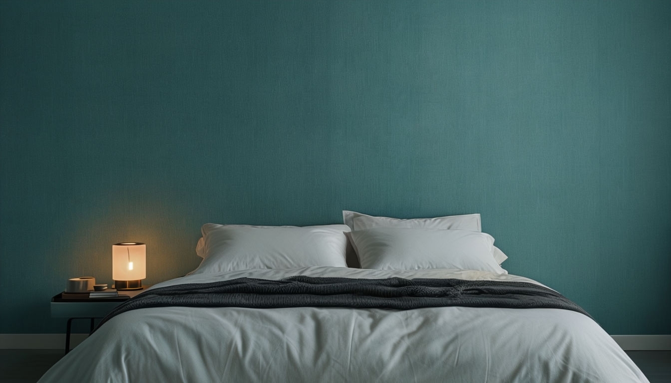 Serene Minimalist Teal Bedroom Scene for Virtual Backgrounds