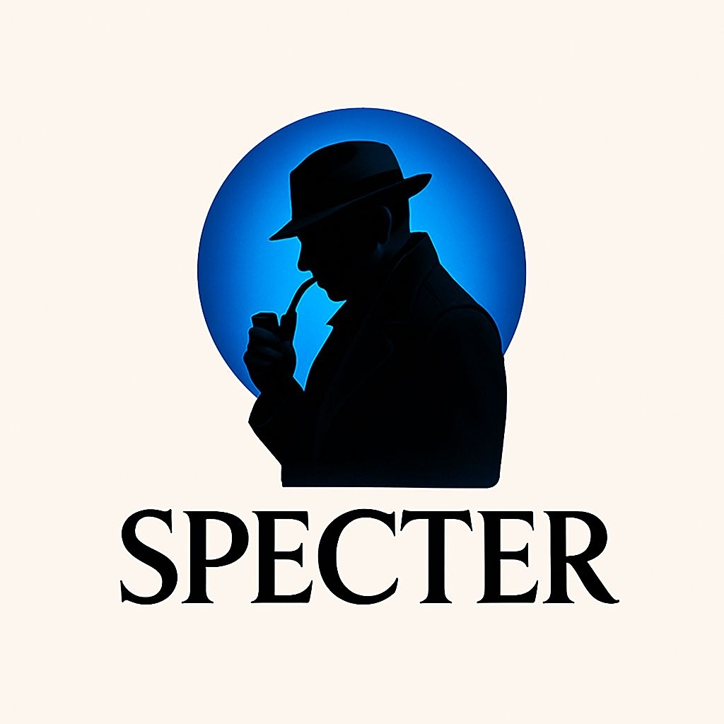 Minimalist Noir Detective Silhouette with Bold Specter Logo