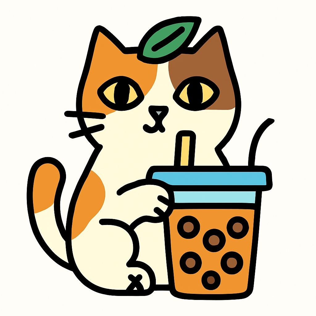Cute Calico Cat with Beverage Cup Cartoon Sticker