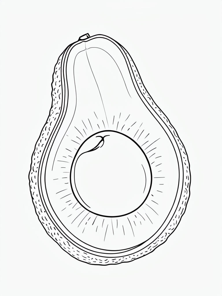 Detailed Halved Avocado Coloring Page for Relaxation and Fun Coloring Book Pages