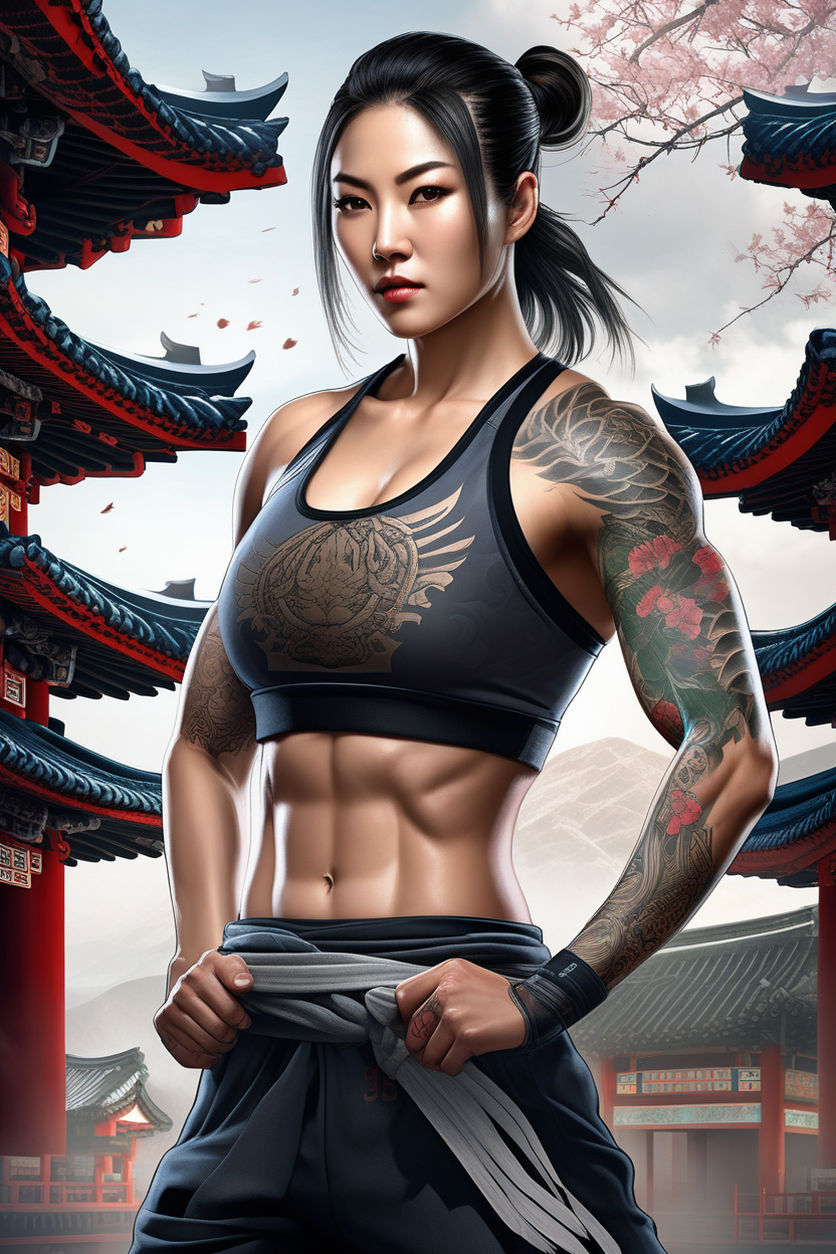 a very realistic picture of a incredibly ripped muscular tall Asian woman