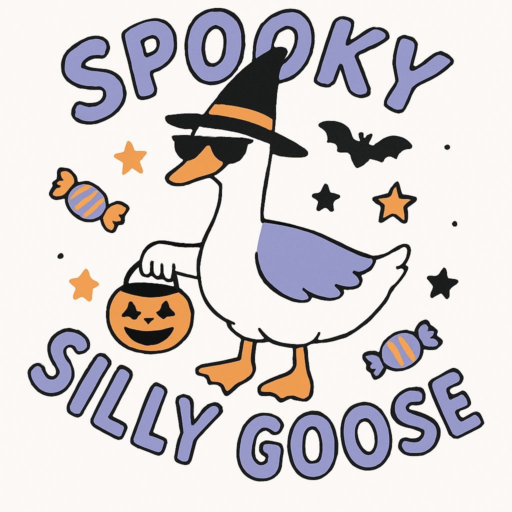 Whimsical Halloween Silly Goose with Pumpkin Mug
