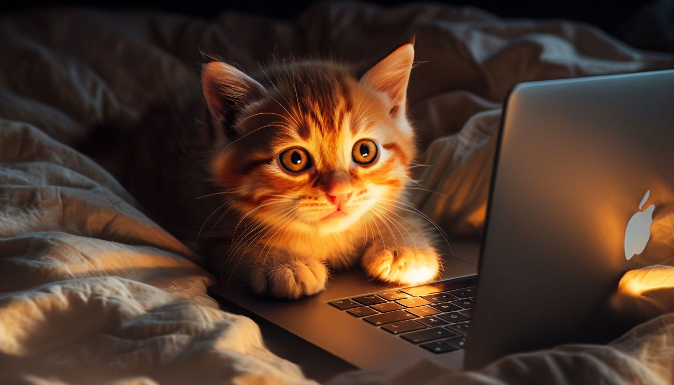 Adorable Ginger Tabby Kitten Gazing at Laptop Photograph