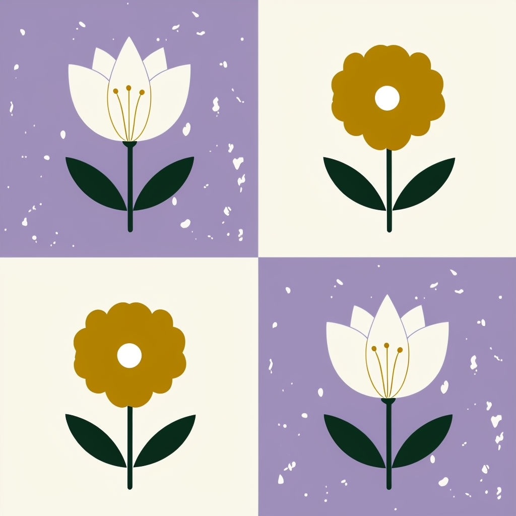 Minimalist Flower Grid Design with Lavender and Cream Background Seamless Pattern