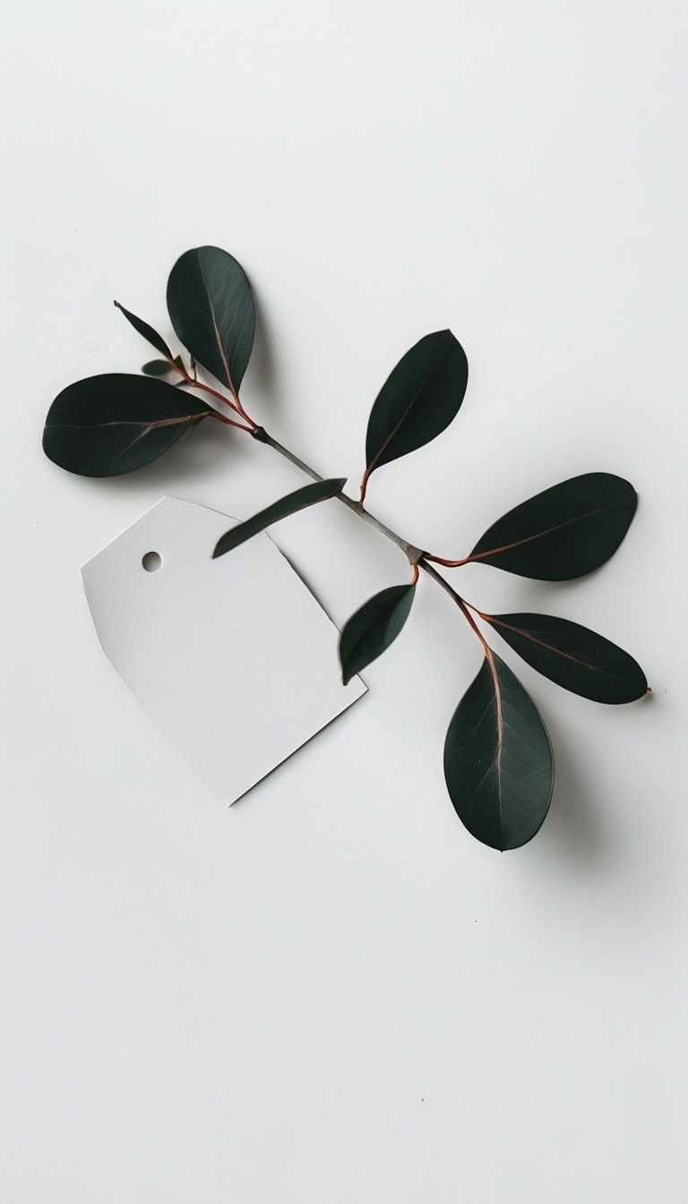 Elegant Minimalist Branch with Green Leaves and Tag Mockup