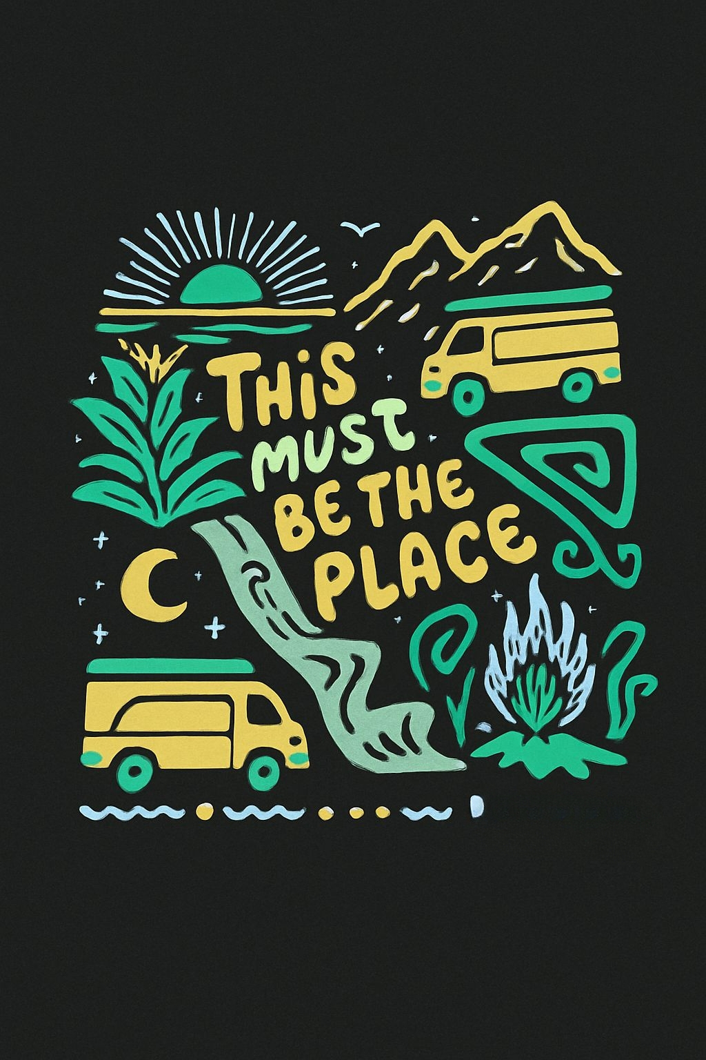 Vibrant Retro Adventure Typography T-Shirt with Whimsical Elements