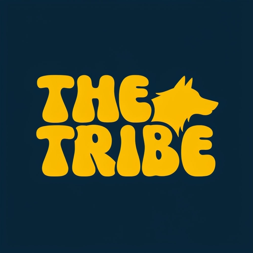 Minimalist Amber Yellow 'THE TRIBE' Logo with Wolf Silhouette