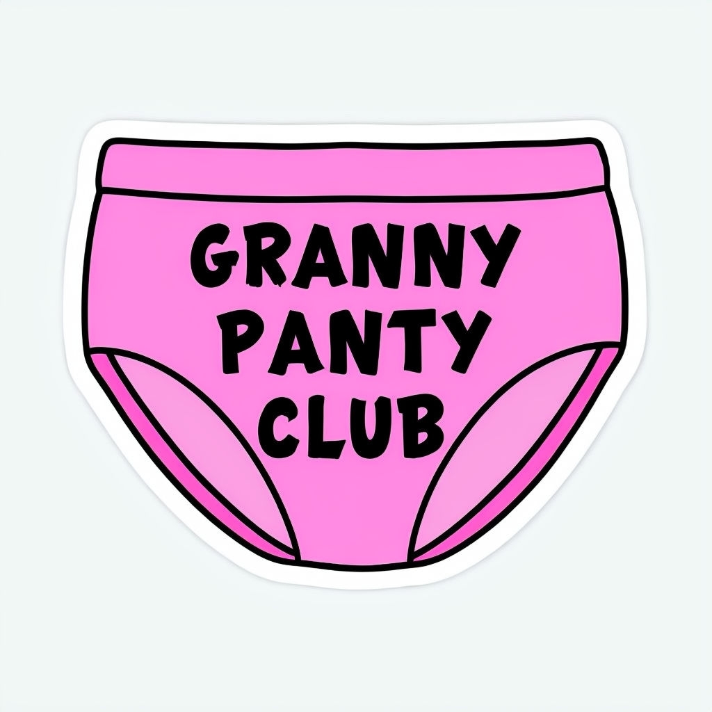 Whimsical Pink Granny Panty Club Cartoon Sticker