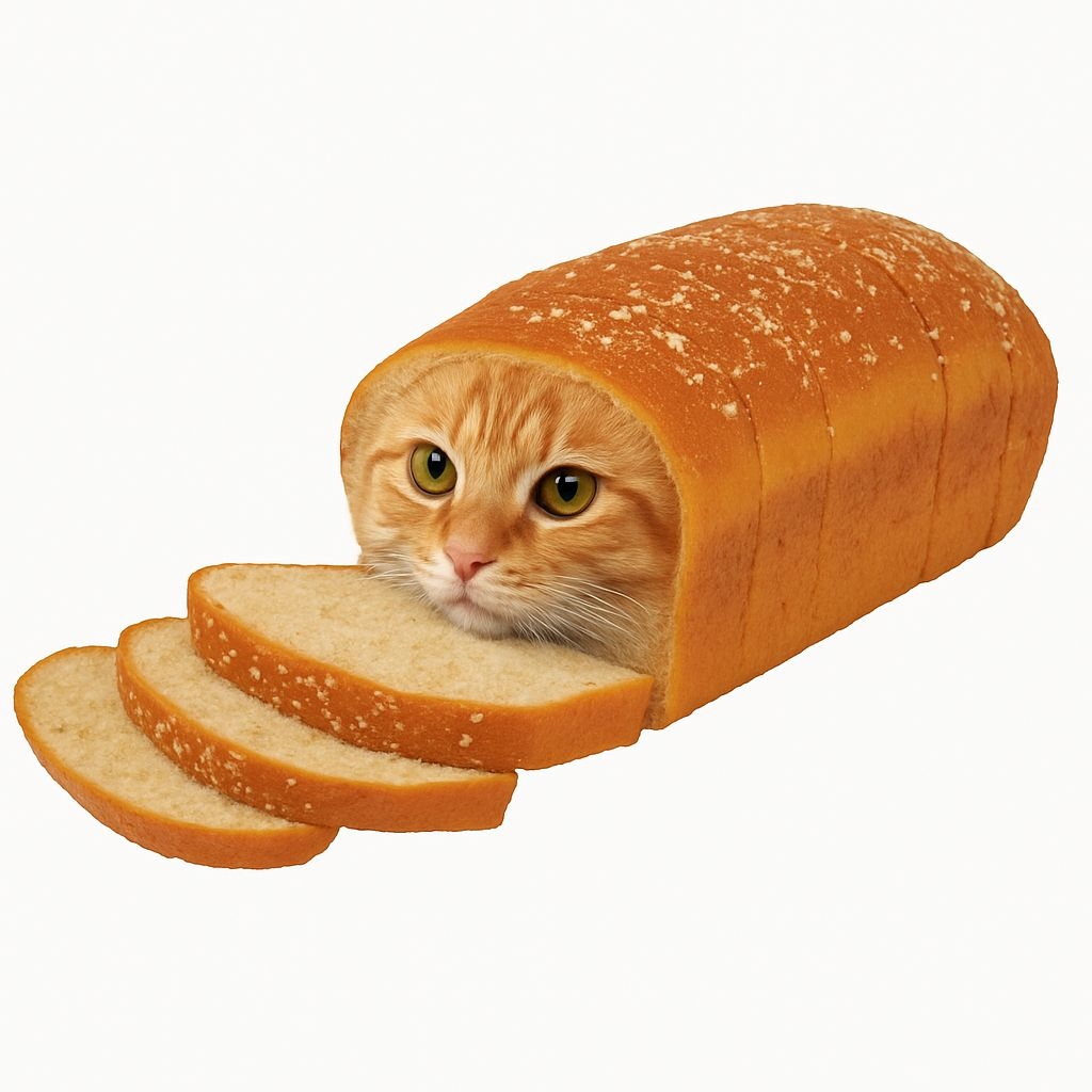 Whimsical Cat in Bread Loaf Illustration Sticker