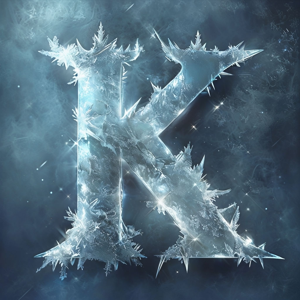 Crystalline Ice Letter K Monogram with Frost Patterns