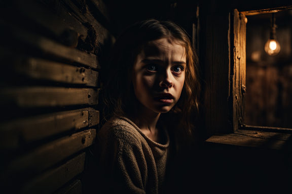 Closeup on a scared girl inside an old cabin by Raouf-Sama - Playground