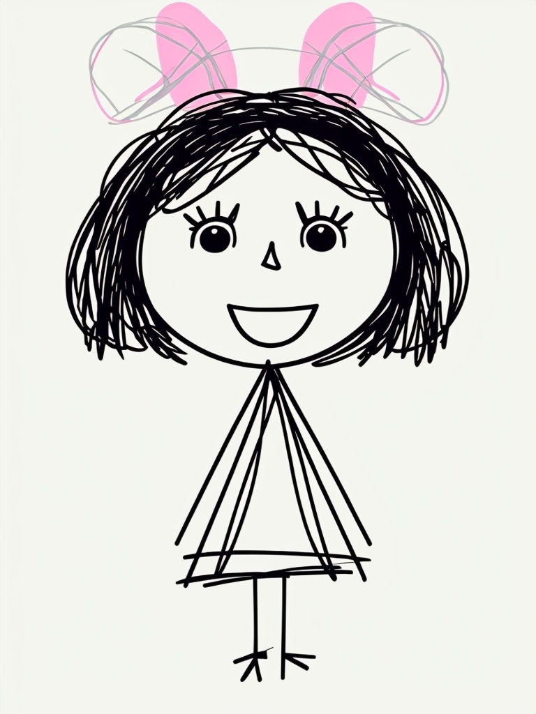 Playful Childlike Smiling Female Figure Drawing Art