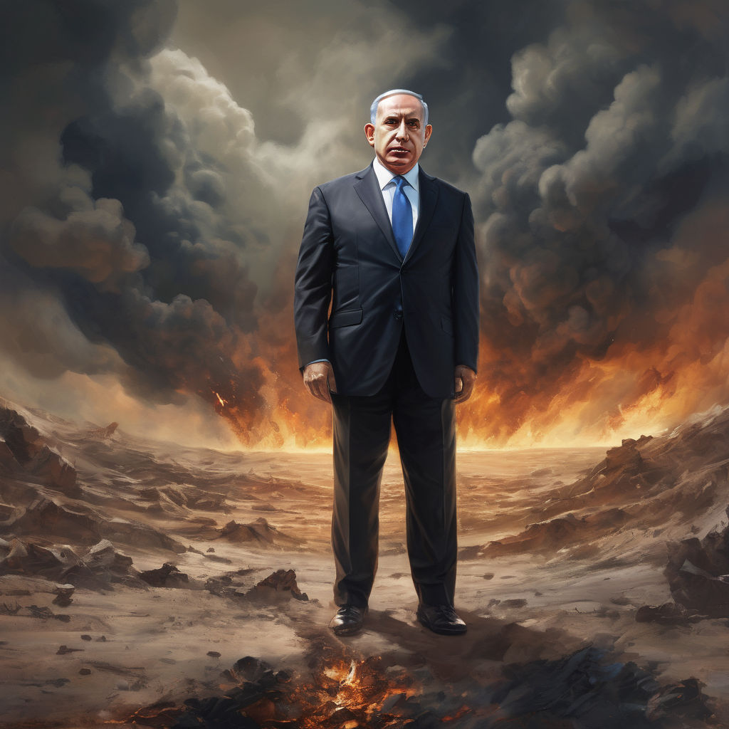 Benjamin Netanyahu standing on a barren landscape by Hattraf Mohammed ...