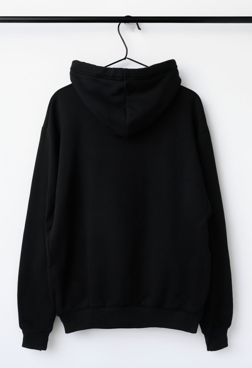 Black Cotton Hoodie Hanging on White Wall Mockup