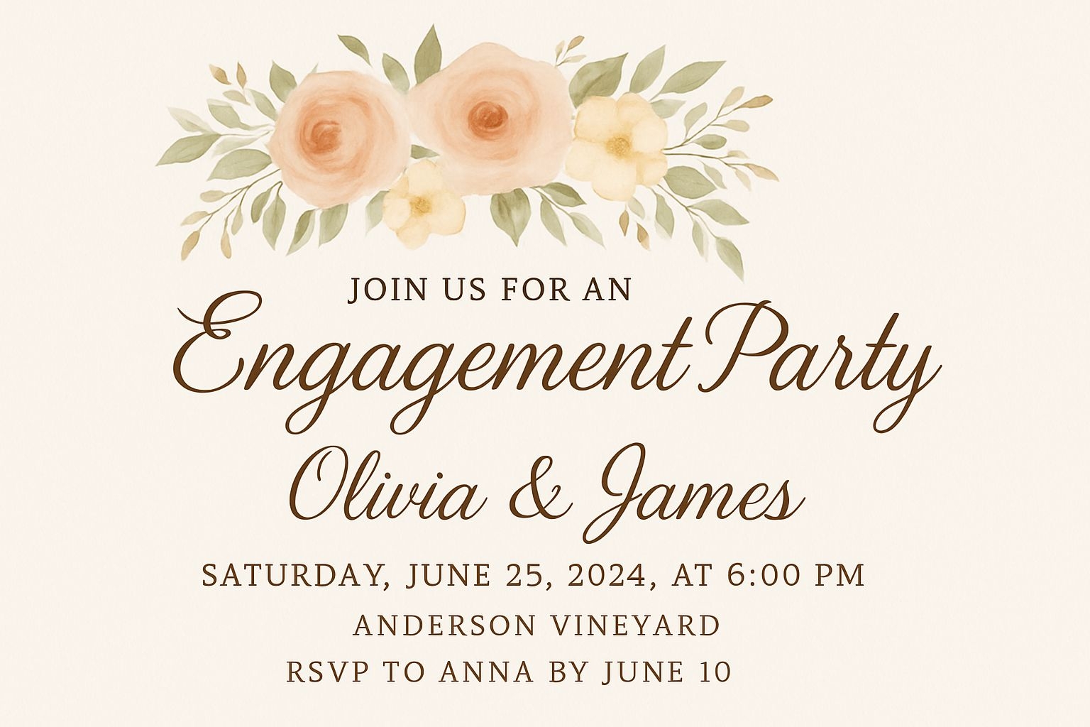 Elegant Floral Engagement Party Invitation Design for Olivia & James Cards & Invites