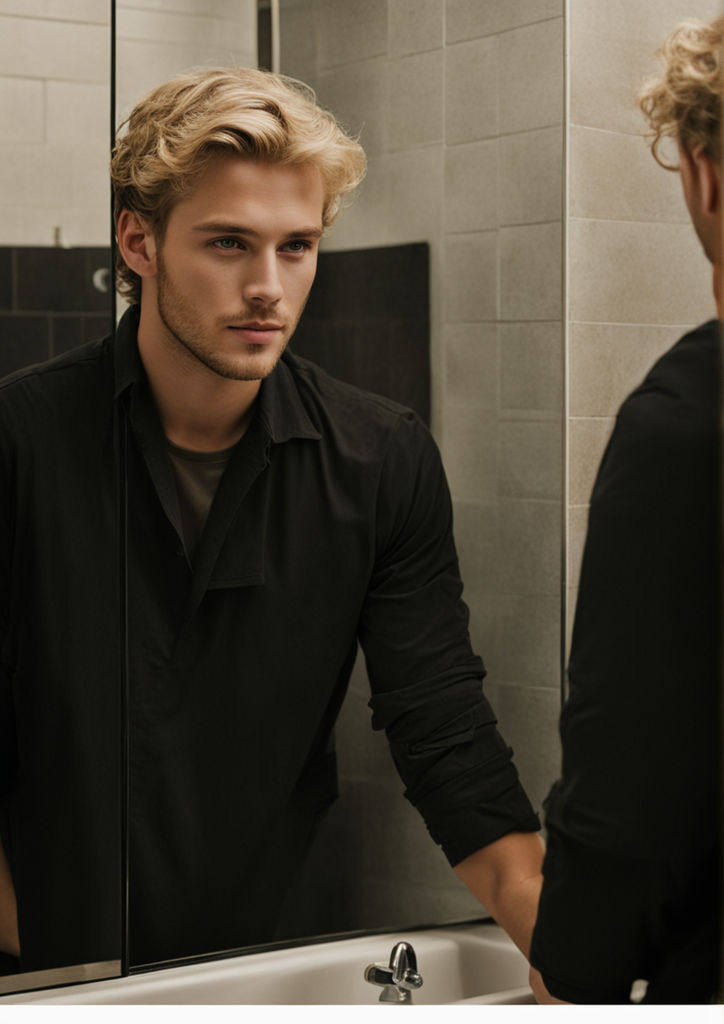 A handsome 25-year-old boy with blonde hair leans on the sin... by ...