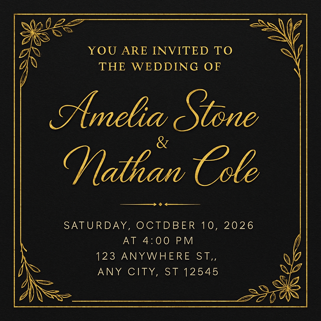 Elegant Black and Gold Wedding Invitation Card Design
