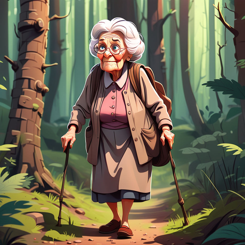 A funny little old lady with huge glasses cartoon