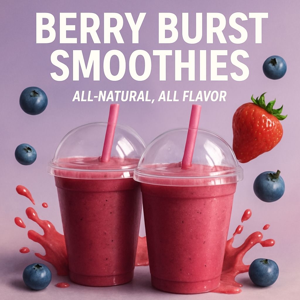 Vibrant Berry Burst Smoothies Advertisement with Fresh Ingredients Ads