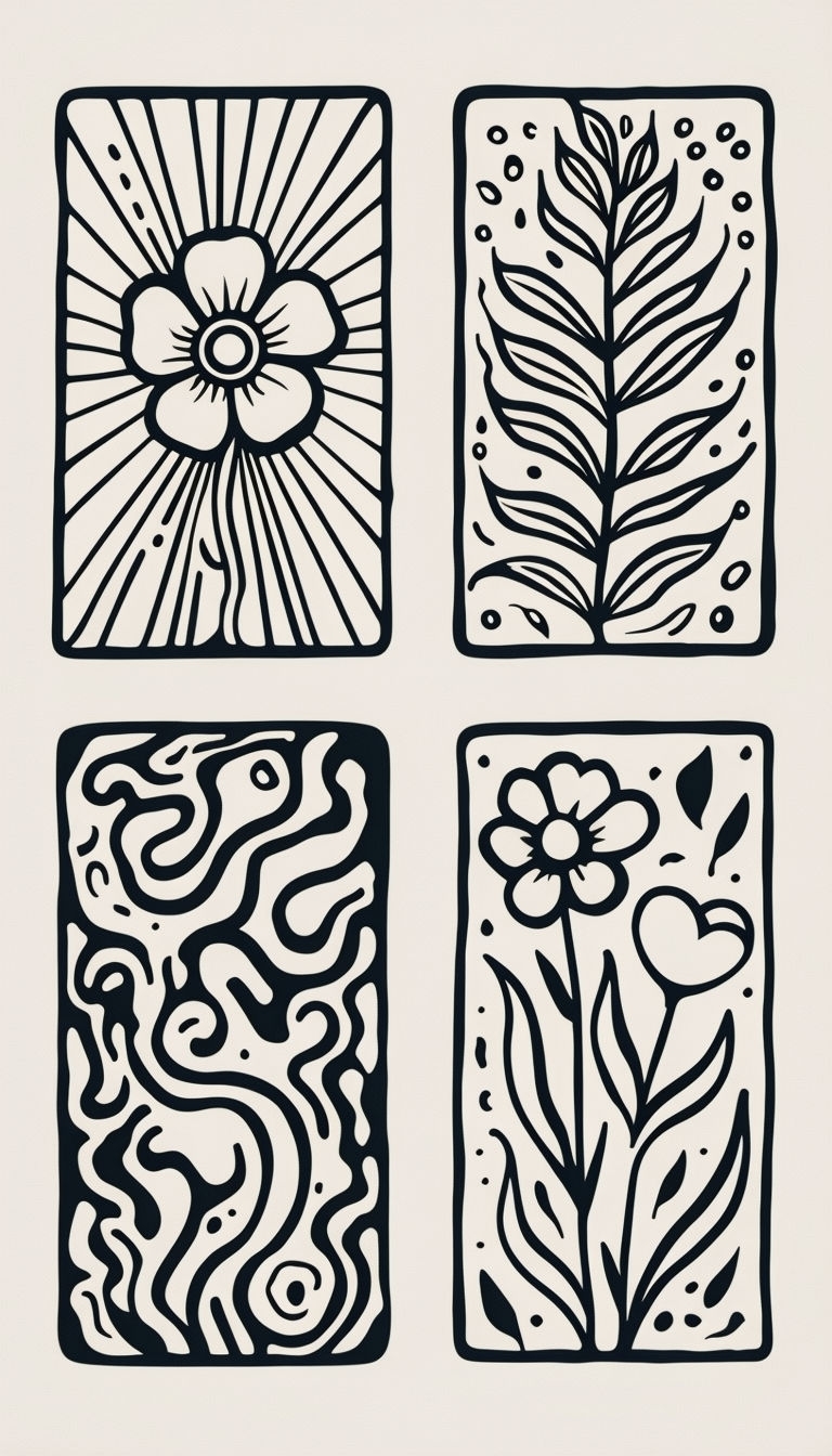 Decorative Botanical Line Art in Four Panels Phone Case Cover