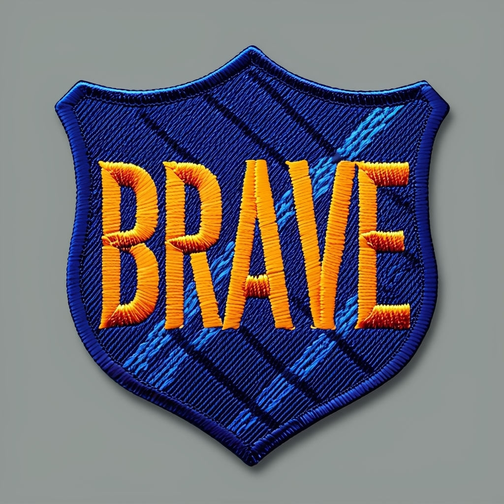 Bold Navy 'BRAVE' Embroidered Shield Patch Design for Hats