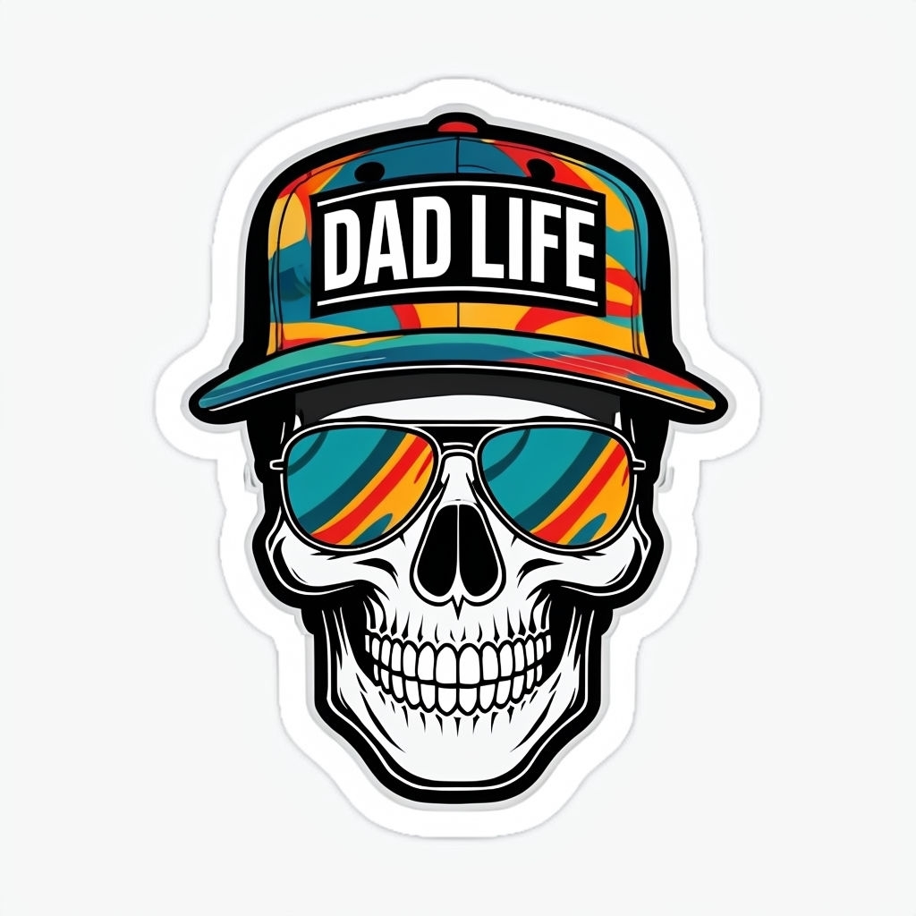 Colorful Skull with DAD LIFE Cap and Sunglasses Sticker