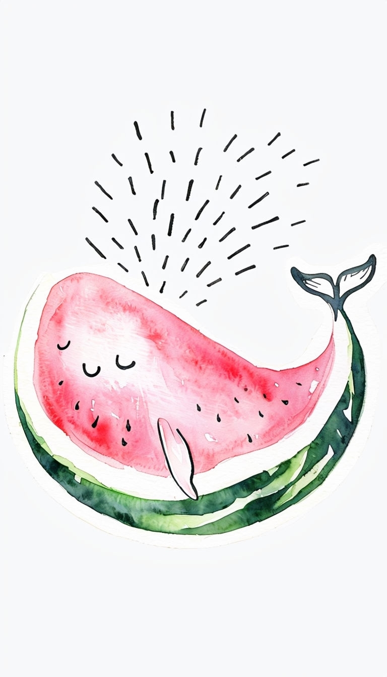 Whimsical Watermelon Whale Watercolor Illustration Phone Case Cover